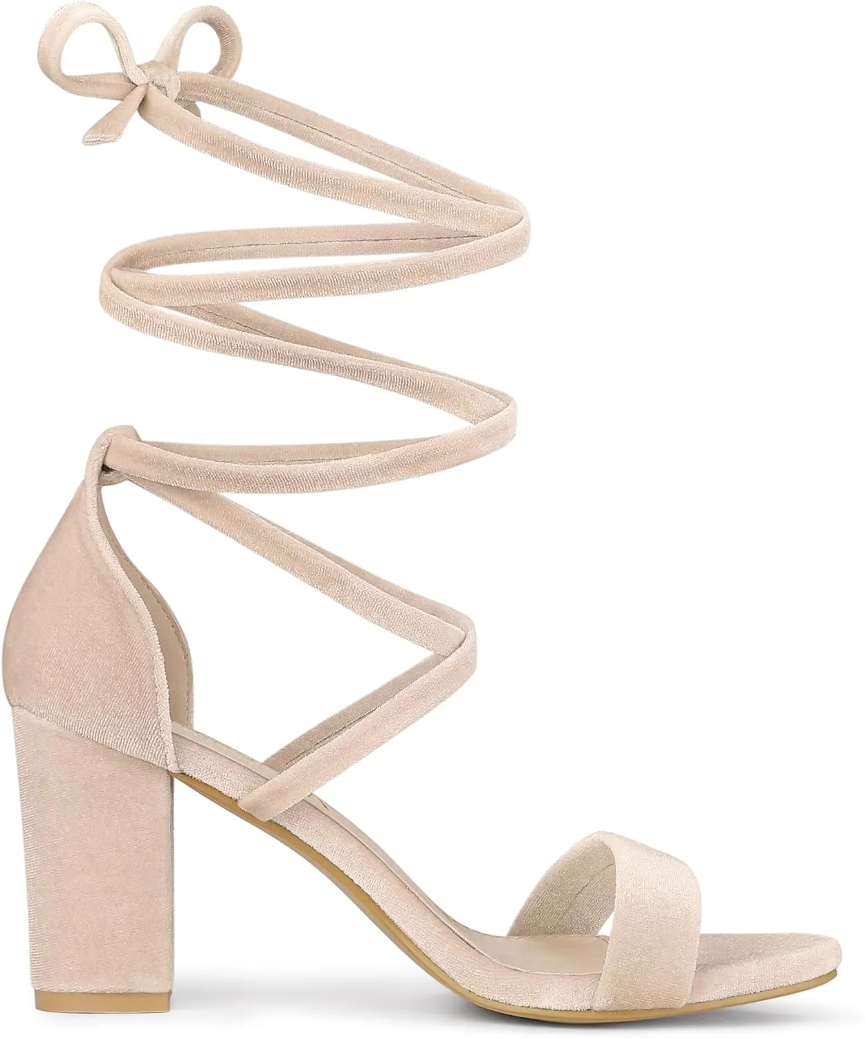 Allegra K Women's Faux Velvet Lace Up Chunky Heel Strappy Sandals