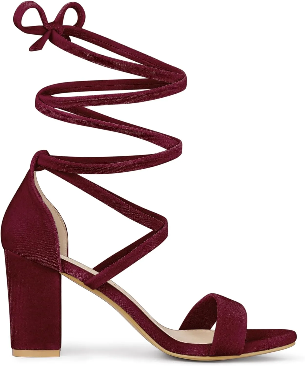 Allegra K Women's Faux Velvet Lace Up Chunky Heel Strappy Sandals