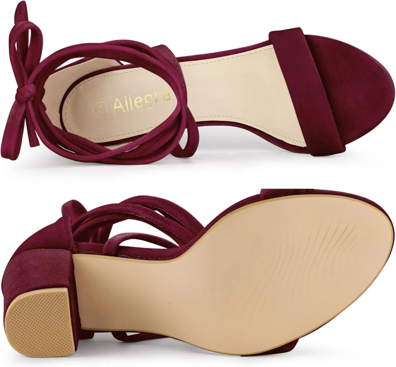 Allegra K Women's Faux Velvet Lace Up Chunky Heel Strappy Sandals