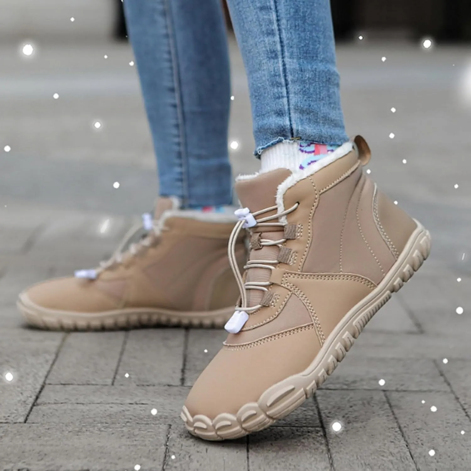 AMDBEL Snow Boots for Women Men Winter Barefoot Warm Boots Wide Toe Box Ankle Booties Hiking Walking Outdoor Sneakers Shoes