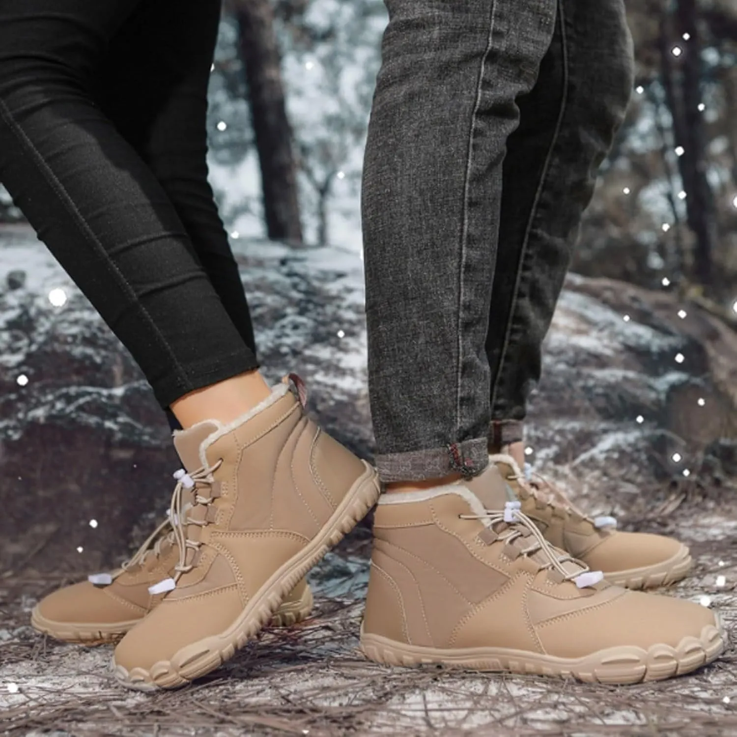 AMDBEL Snow Boots for Women Men Winter Barefoot Warm Boots Wide Toe Box Ankle Booties Hiking Walking Outdoor Sneakers Shoes
