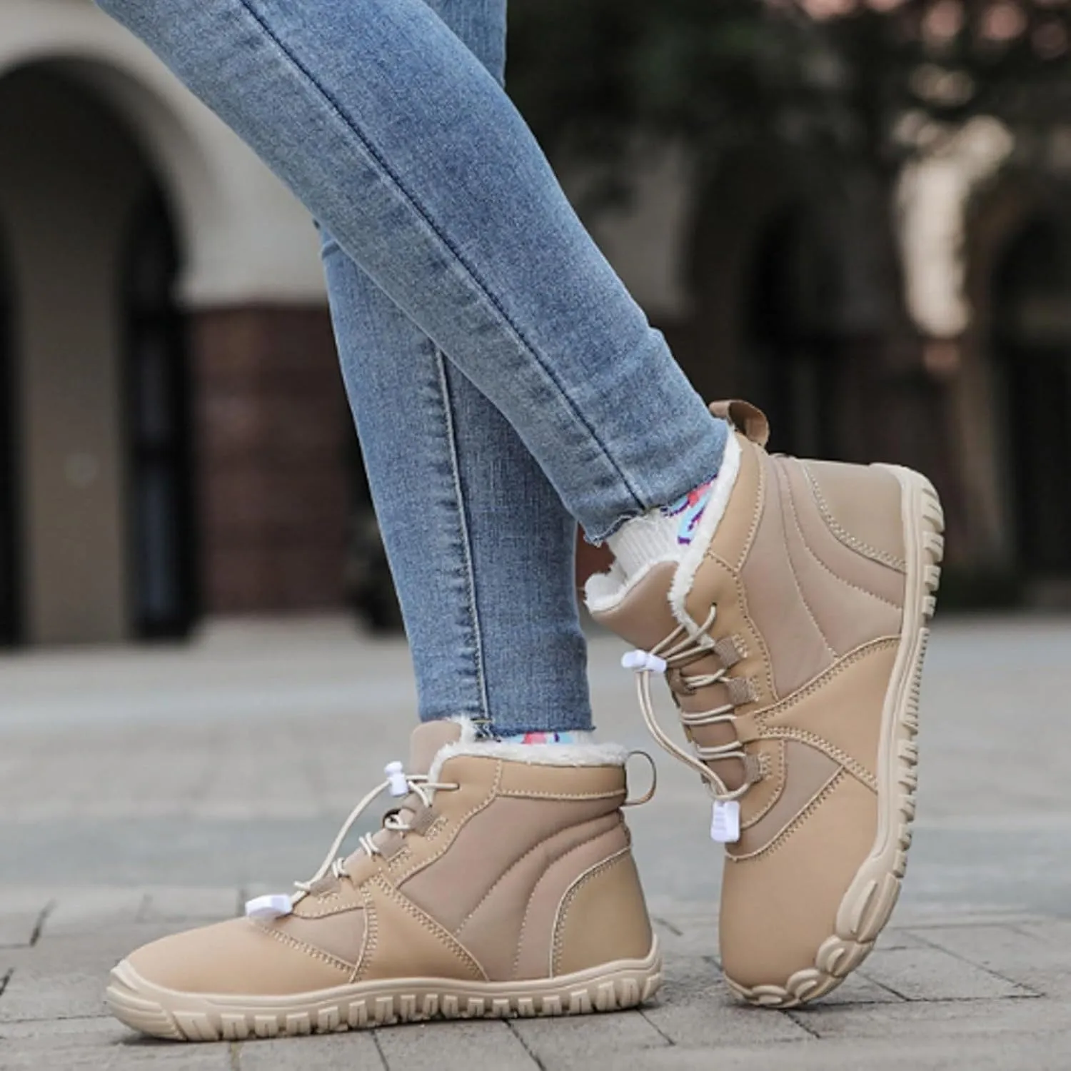 AMDBEL Snow Boots for Women Men Winter Barefoot Warm Boots Wide Toe Box Ankle Booties Hiking Walking Outdoor Sneakers Shoes