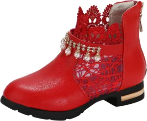 Ankle Boots for Girls Chunky Low Heel Short Short Booties Zip Back Slip On Dress Boot Shoes for Little Kid/Big Kid