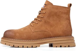 Ankle Boots for Men Soft Leather Fashion Casual Zapatos Hombre Tactical Ankle Boots Platform Warm Leather Combat Work Outdoor Boots (10,Yellow,10)