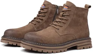 Ankle Boots for Men Soft Leather Fashion Casual Zapatos Hombre Tactical Ankle Boots Platform Warm Leather Combat Work Outdoor Boots (6.5,Brown,6.5)
