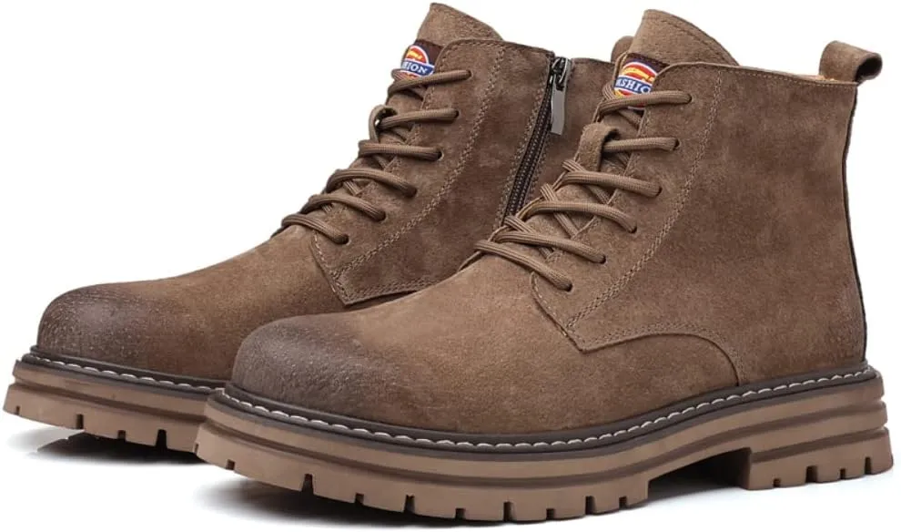 Ankle Boots for Men Soft Leather Fashion Casual Zapatos Hombre Tactical Ankle Boots Platform Warm Leather Combat Work Outdoor Boots (6.5,Brown,6.5)