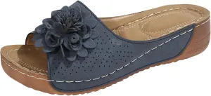 Beach Sandals for Women Wedge Shoes Slip On Dressy Summer Comfortable Slides Sandal with 3D Floral Lightweight Walking Vacation Hiking