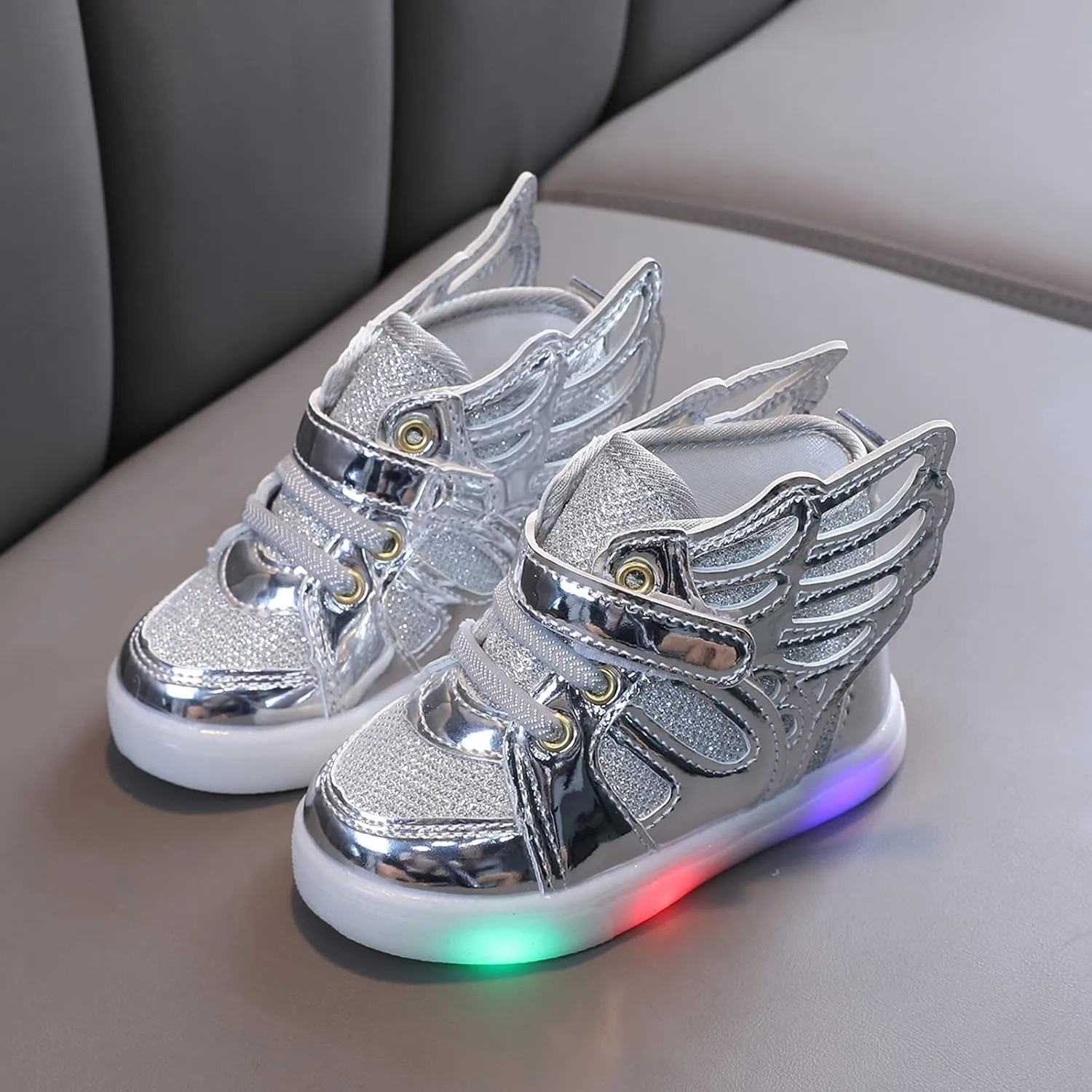 Boys Girls Sneakers Light Up Canvas Shoes for Toddler Kids Easy Fasten Fashion Shoes with Hook and Loops