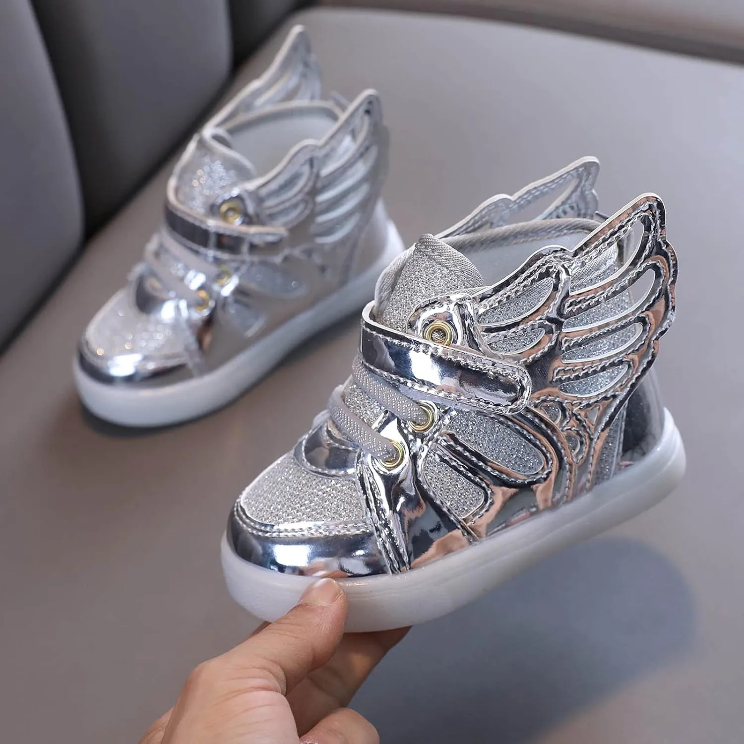 Boys Girls Sneakers Light Up Canvas Shoes for Toddler Kids Easy Fasten Fashion Shoes with Hook and Loops