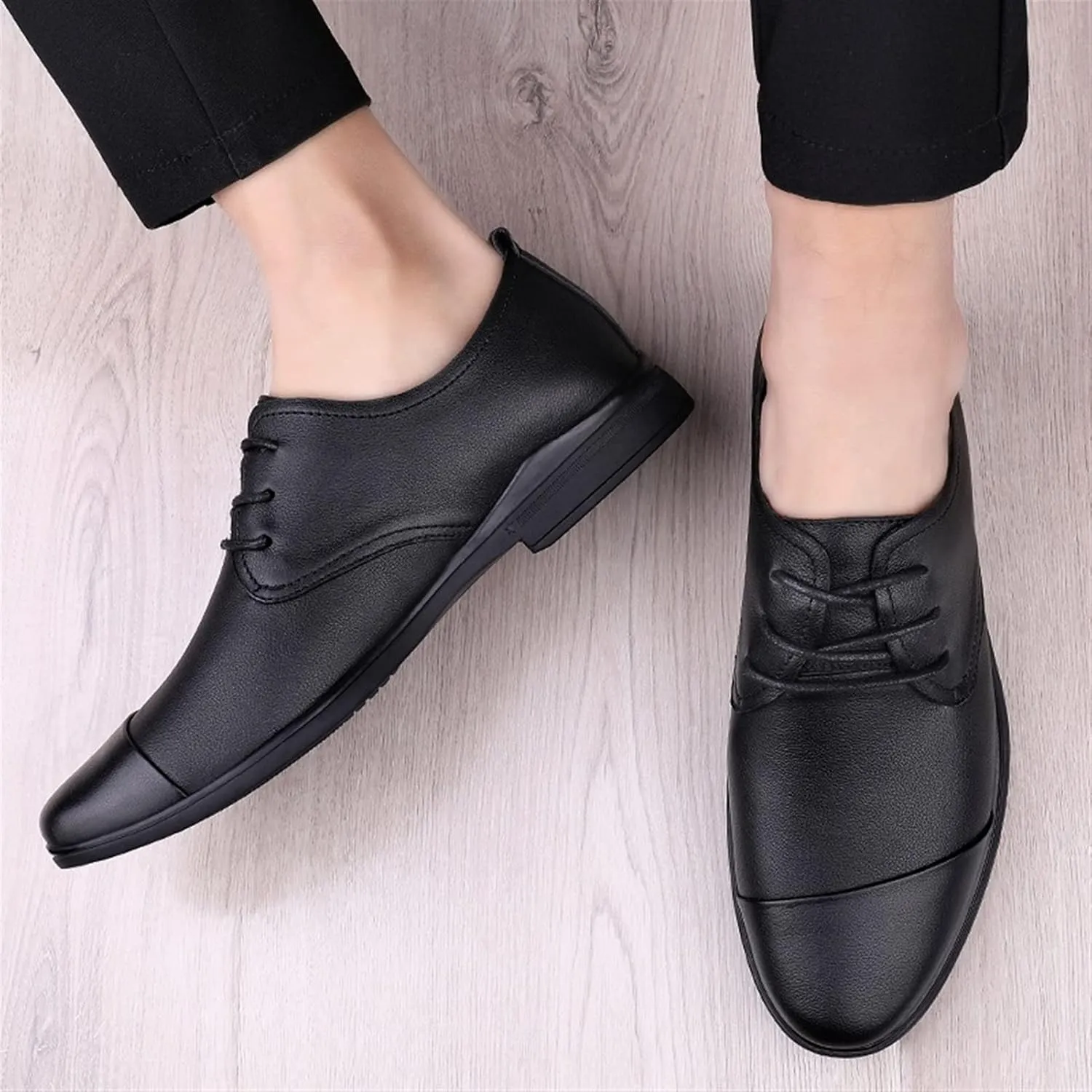 Business Work Oxfords for Men Formal Dress Shoes Lace up Style Genuine Leather Anti-Slip Wear-Resistant Easy Care Captoe Formal Men