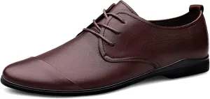 Business Work Oxfords for Men Formal Dress Shoes Lace up Style Genuine Leather Anti-Slip Wear-Resistant Easy Care Captoe Formal Men