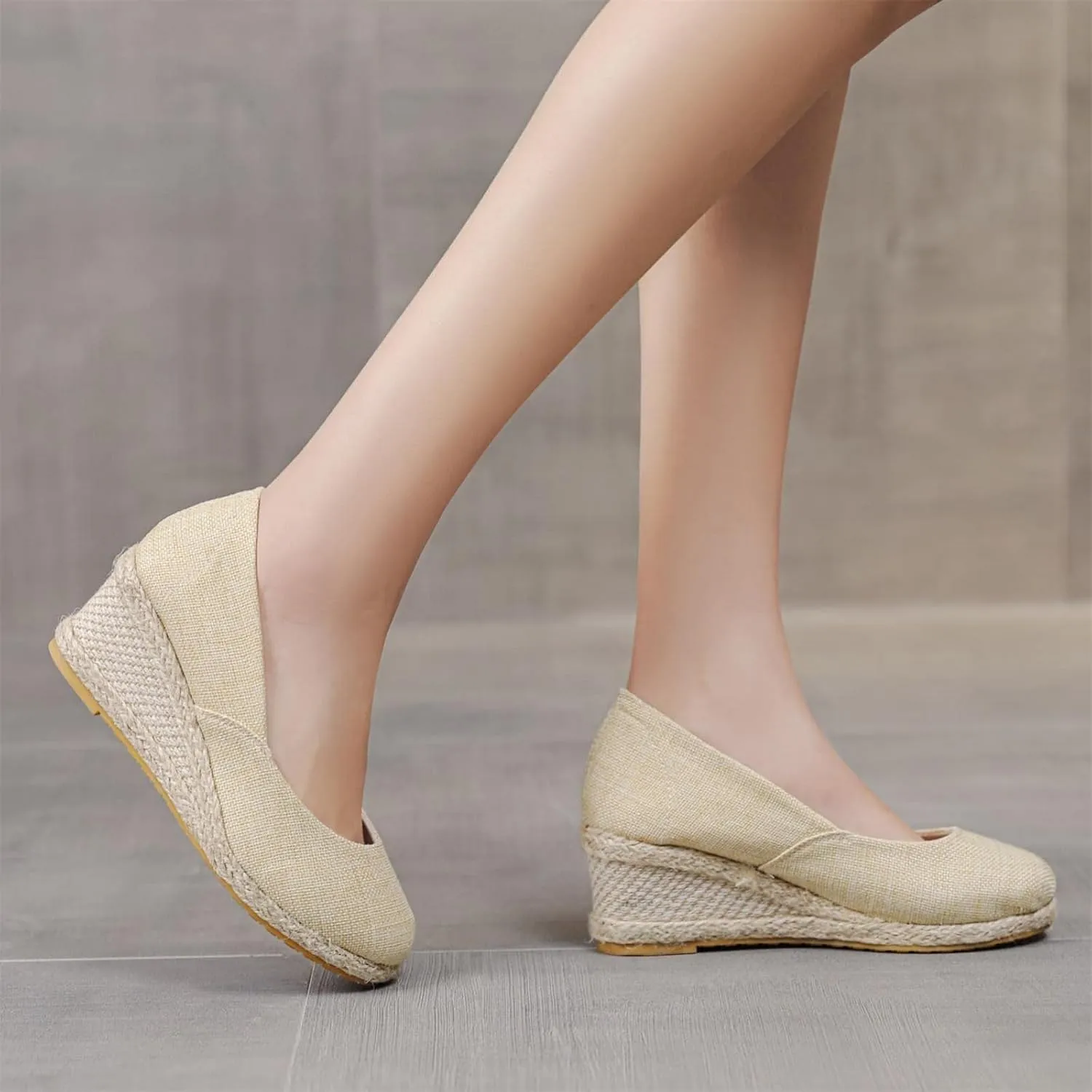Canvas Espadrille Wedges Closed Toe Wedges for Women Wide Width Kamilla Wedge Espadrilles Sandal Pumps Low Chunky Rounded Toe Heels Elegant Wedges Working Shoes