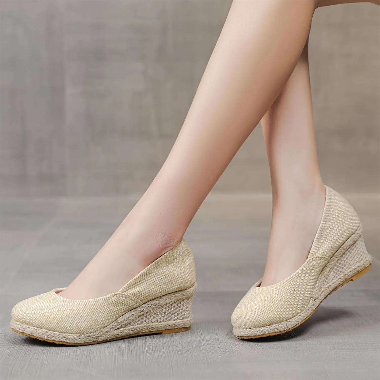 Canvas Espadrille Wedges Closed Toe Wedges for Women Wide Width Kamilla Wedge Espadrilles Sandal Pumps Low Chunky Rounded Toe Heels Elegant Wedges Working Shoes