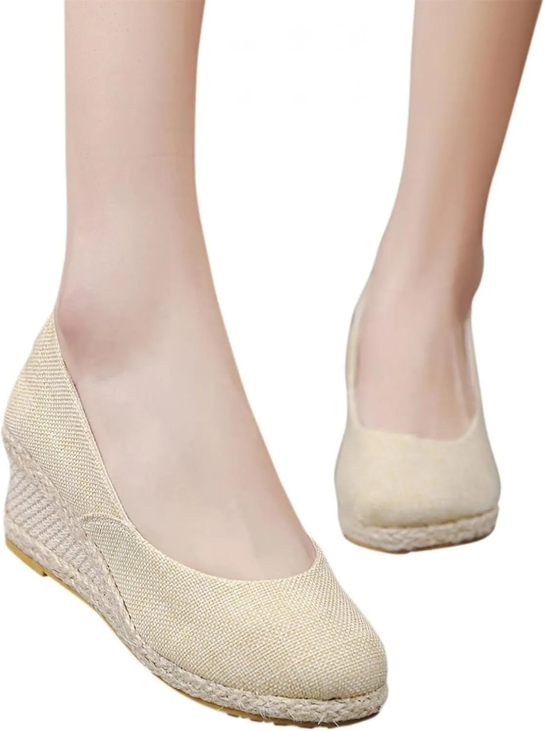 Canvas Espadrille Wedges Closed Toe Wedges for Women Wide Width Kamilla Wedge Espadrilles Sandal Pumps Low Chunky Rounded Toe Heels Elegant Wedges Working Shoes