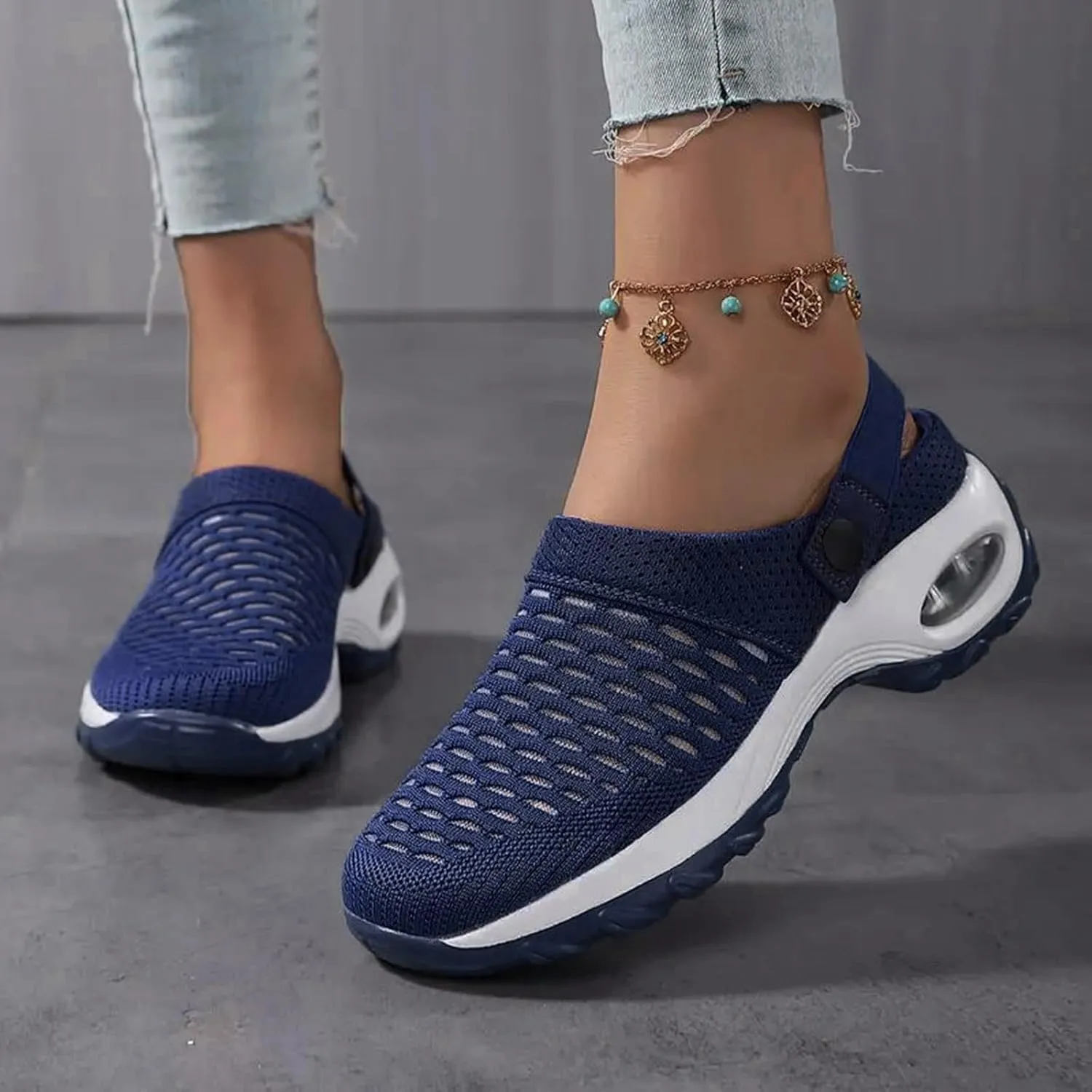 Cathalem Flat Sandals for Women, Air Cushion Slip-on Walking Stretch Shoes for Women Wide Width Arch Support