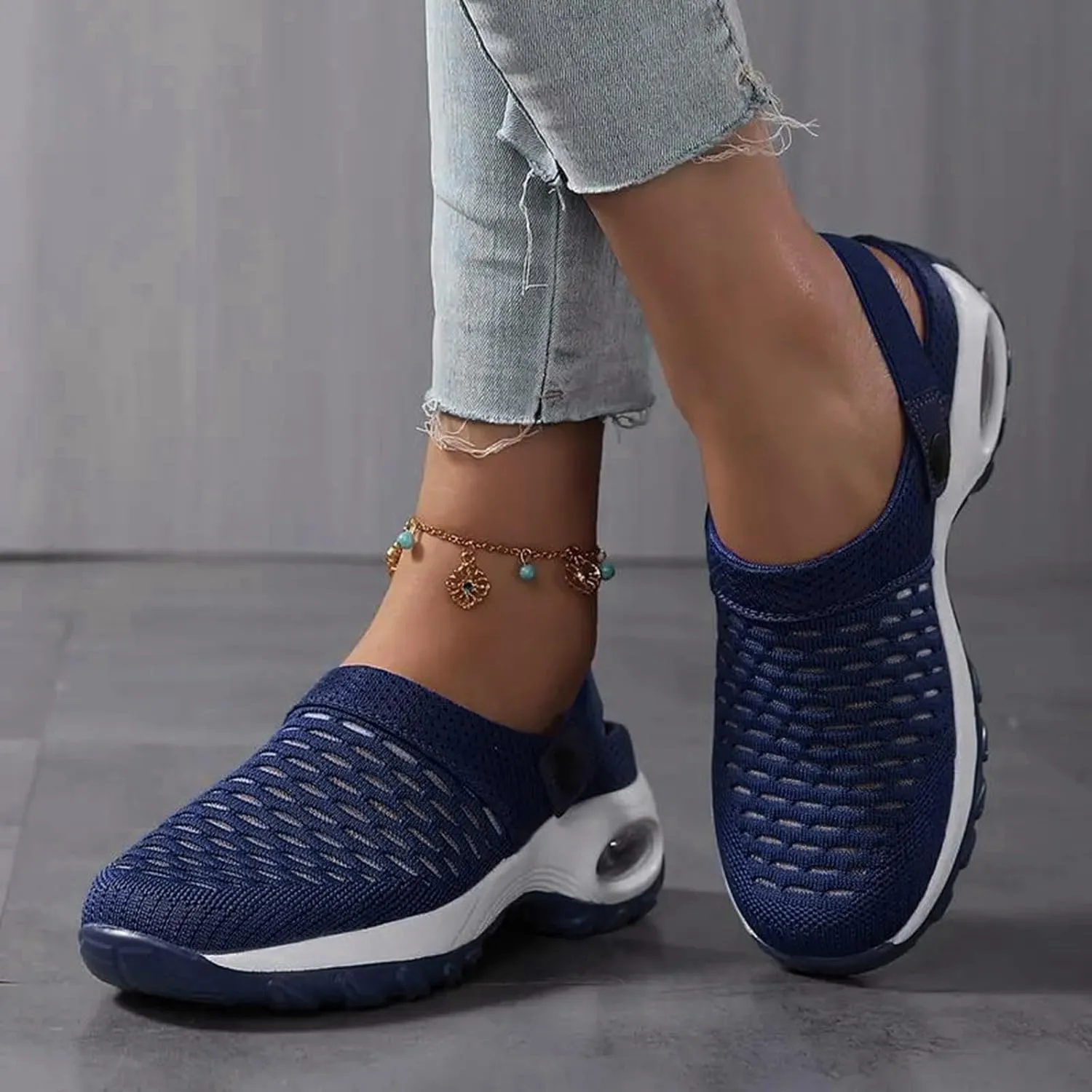 Cathalem Flat Sandals for Women, Mules Clogs for Women Air Cushion Platform Mesh Mules Sneaker Sandals for Female