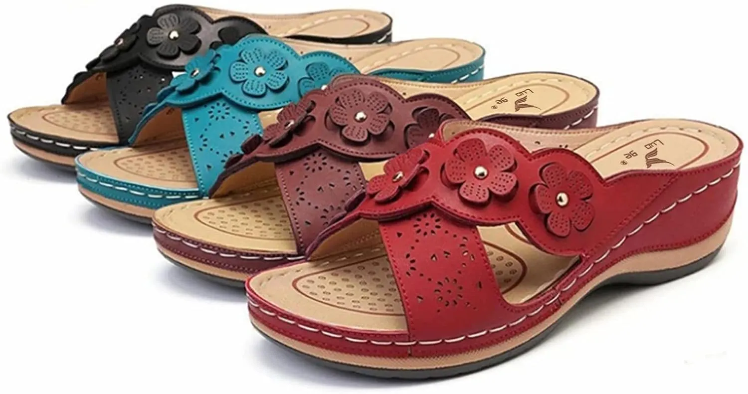 Cathalem Orthopedic Sandals for Women Slip On Walking Slippers with Arch Support Cushion Platform Sandals Dressy Summer