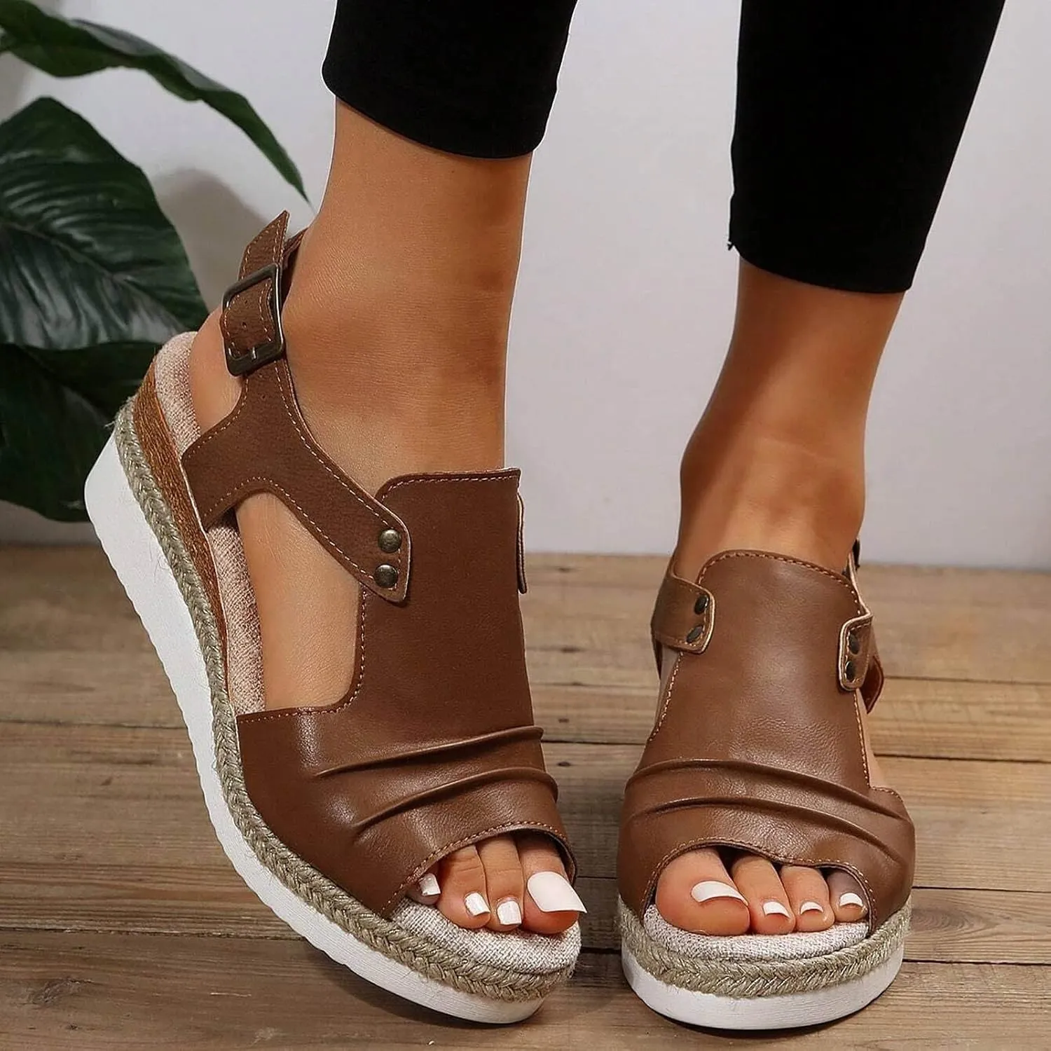 Cathalem Sandals Women Orthopedic Flat Open Toe Ankle Strap Espadrilles Sandals Casual Strappy Slip on Sandals Boho Sandals