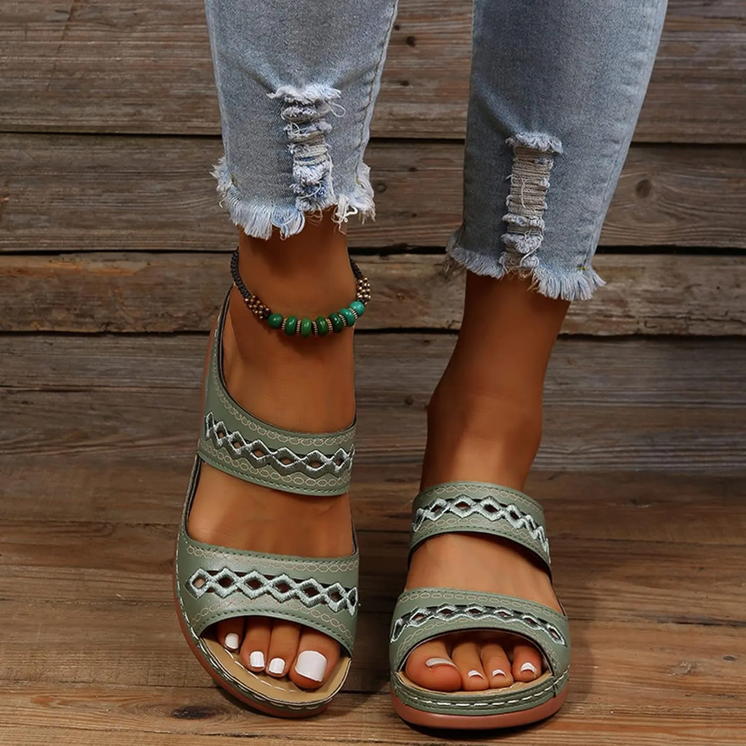 Cathalem Summer Sandals for Women 2024 Wedge Peep Toe Dotmalls Shoes Orthopedic Sandals
