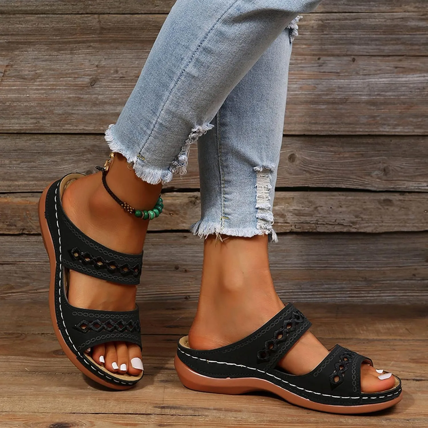 Cathalem Summer Sandals for Women 2024 Wedge Peep Toe Dotmalls Shoes Orthopedic Sandals