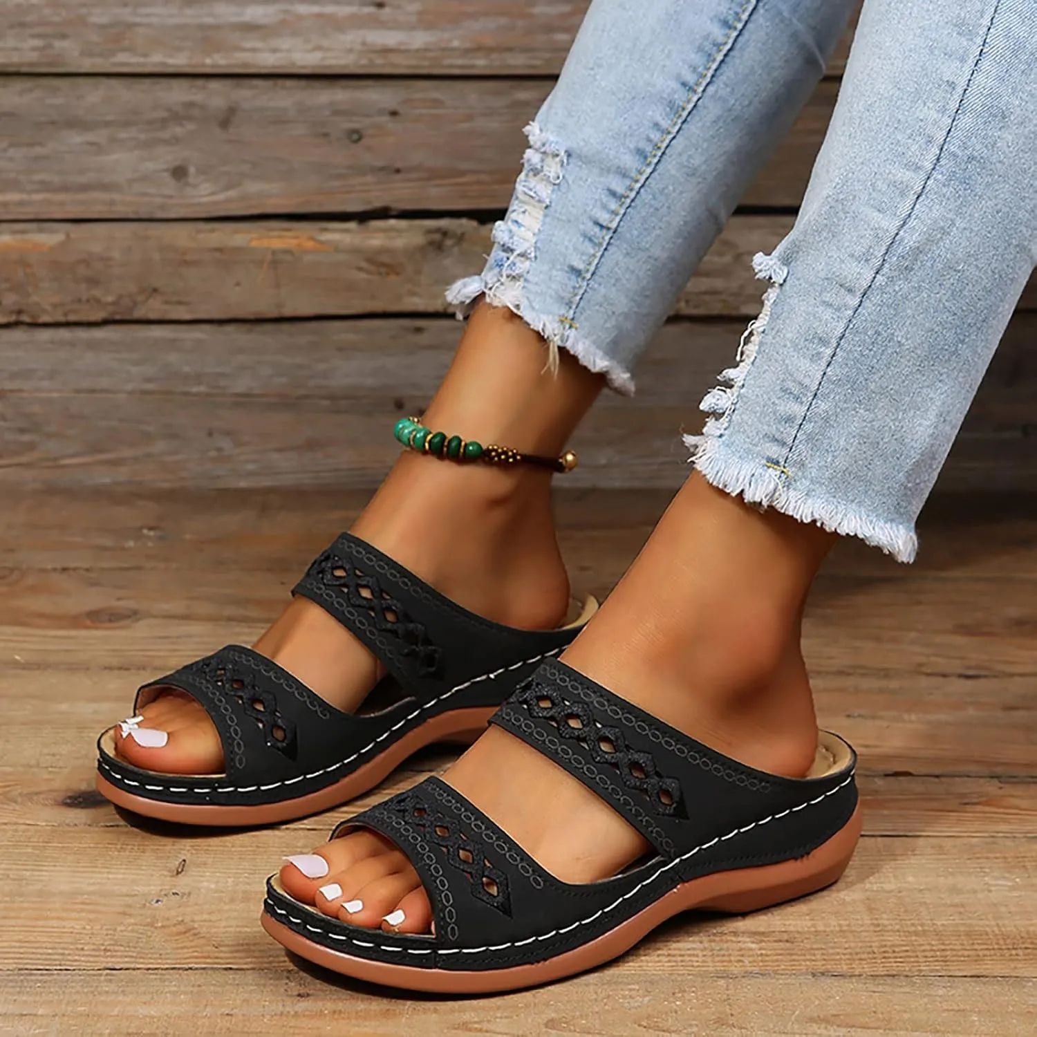 Cathalem Summer Sandals for Women 2024 Wedge Peep Toe Dotmalls Shoes Orthopedic Sandals