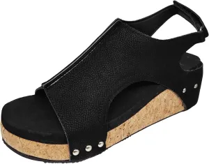 Cathalem Summer Sandals for Women 2024,Summer Platform Cork Wedges Espadrille Heel Strappy Leather Arch Support Sandals