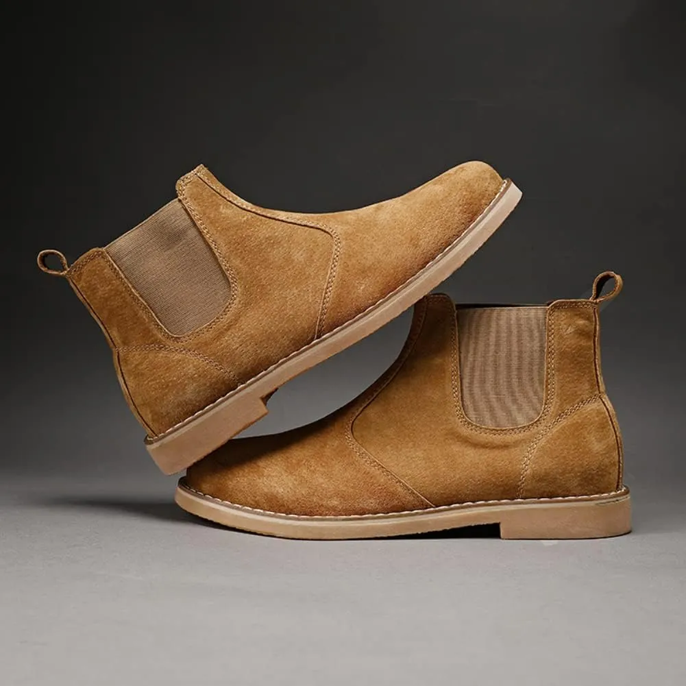 Chelsea Ankle Boots for Men Soft Pig Leather Fashion Casual Zapatos Hombre Tactical Ankle Boots Platform Warm Leather Combat Work Outdoor Boots