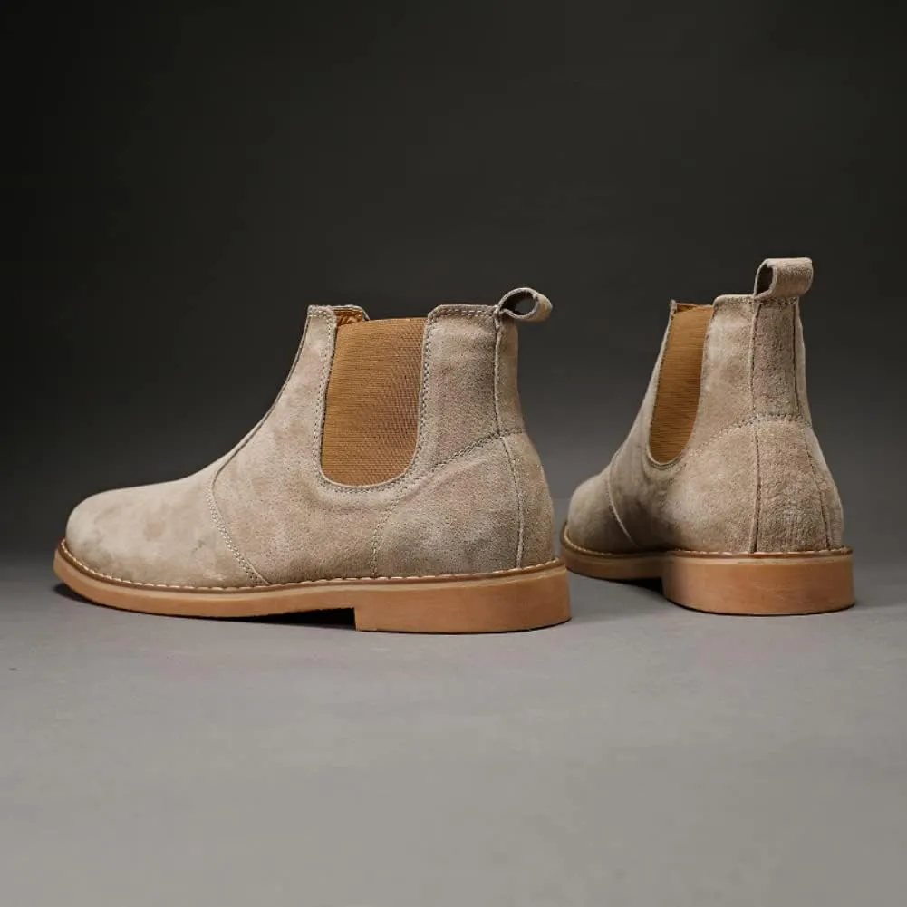 Chelsea Ankle Boots for Men Soft Pig Leather Fashion Casual Zapatos Hombre Tactical Ankle Boots Platform Warm Leather Combat Work Outdoor Boots