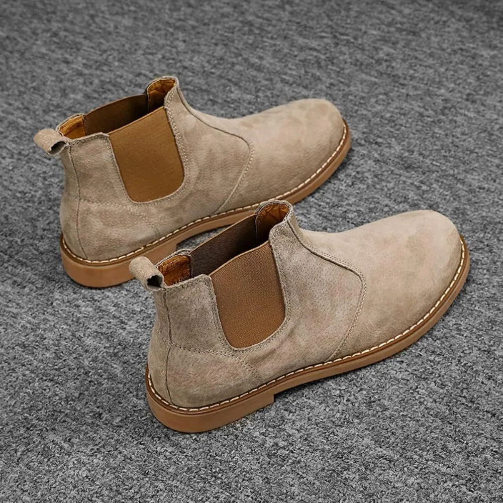 Chelsea Ankle Boots for Men Soft Pig Leather Fashion Casual Zapatos Hombre Tactical Ankle Boots Platform Warm Leather Combat Work Outdoor Boots