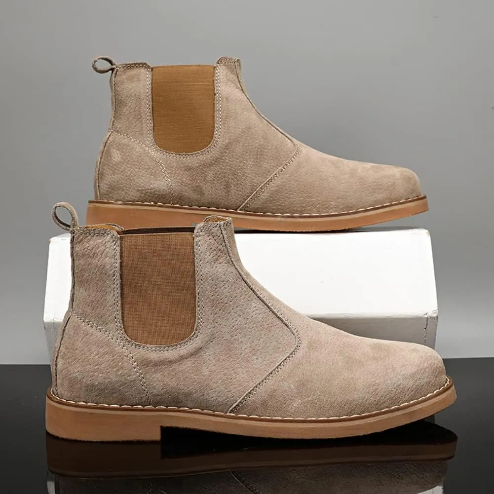 Chelsea Ankle Boots for Men Soft Pig Leather Fashion Casual Zapatos Hombre Tactical Ankle Boots Platform Warm Leather Combat Work Outdoor Boots