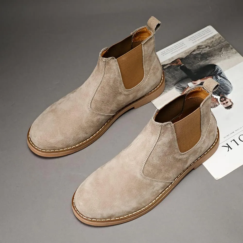 Chelsea Ankle Boots for Men Soft Pig Leather Fashion Casual Zapatos Hombre Tactical Ankle Boots Platform Warm Leather Combat Work Outdoor Boots