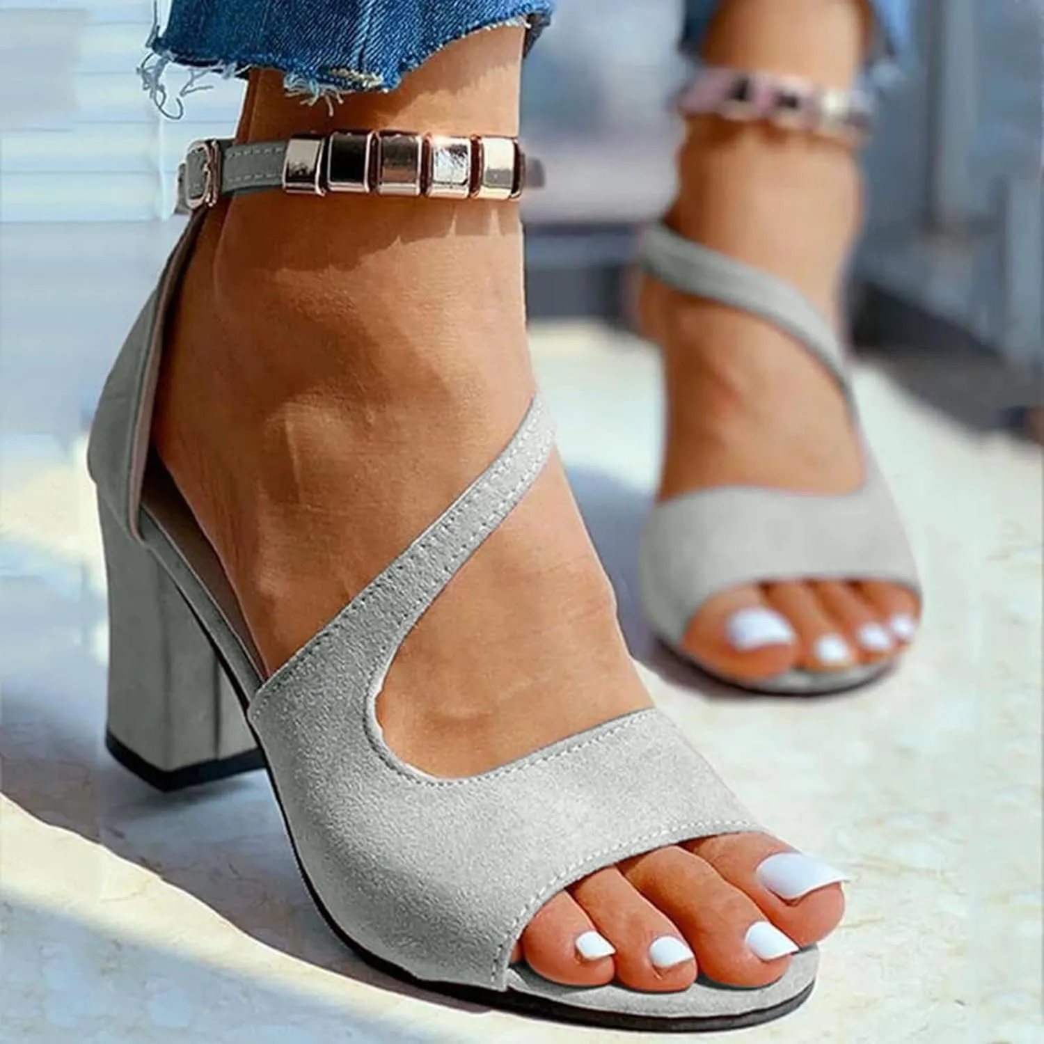 Chunky Heels for Women Open Toe Block Heeled Mid Heels Sandals with Ankle Strap Pumps Wedding Sandals Dress Shoes