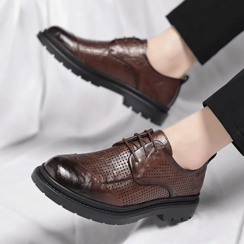 Classic Lace-up Formal Tuxedo Shoes Men's Classic Lace-up Formal Low Mesh Oxfords for Summer Men Hand Sewn Shoes