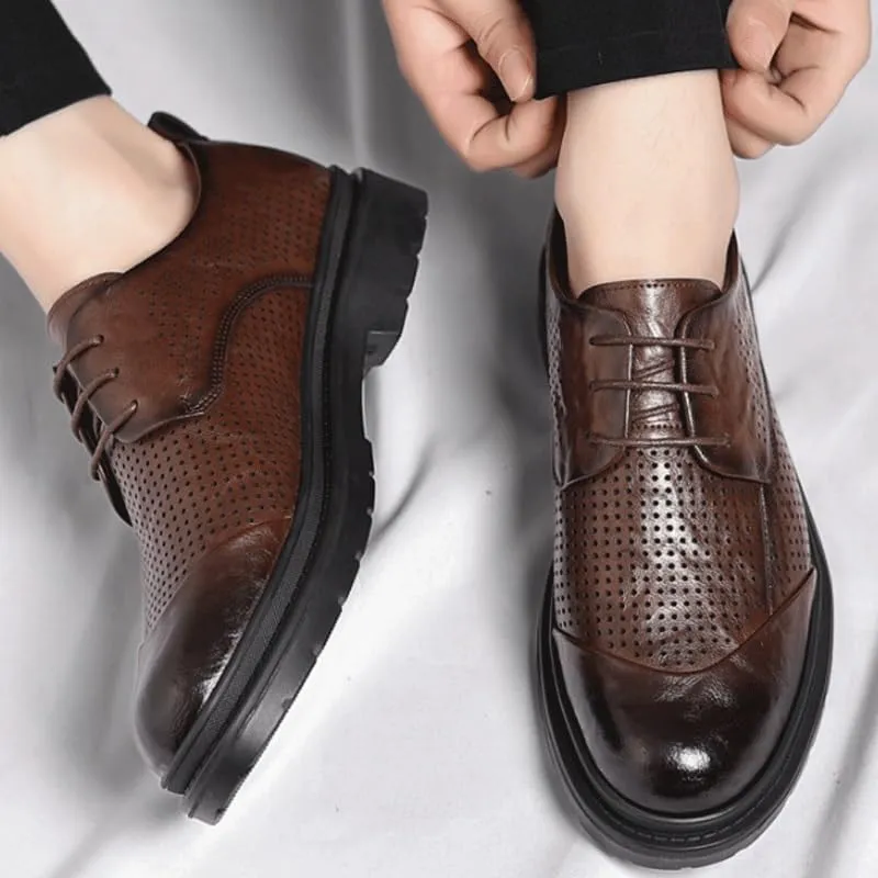 Classic Lace-up Formal Tuxedo Shoes Men's Classic Lace-up Formal Low Mesh Oxfords for Summer Men Hand Sewn Shoes