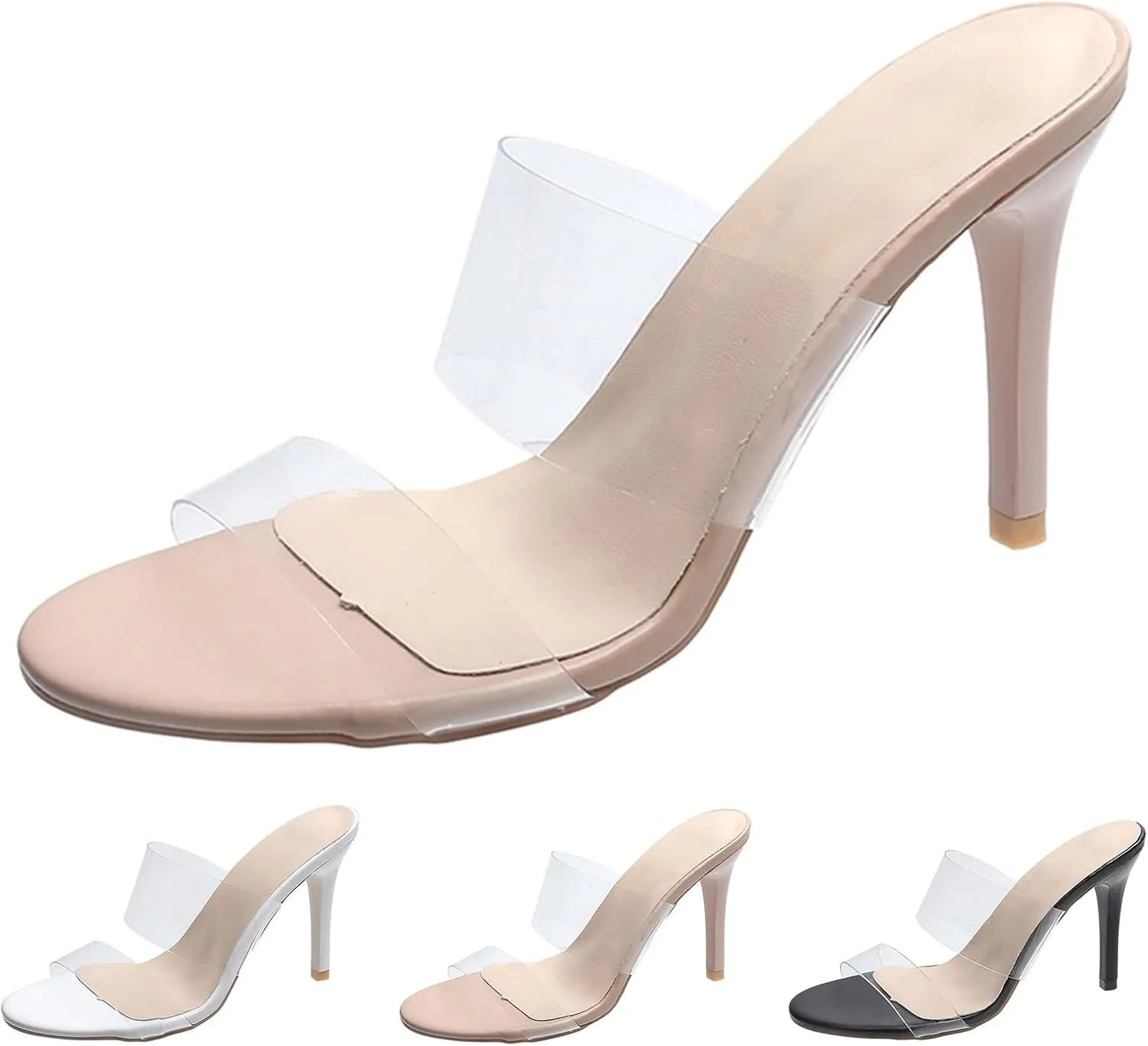 Clear Heels for Women Platform Heeled Stiletto Sandals Round Open Toe Slip on Heels Sexy Party High Heels Slippers