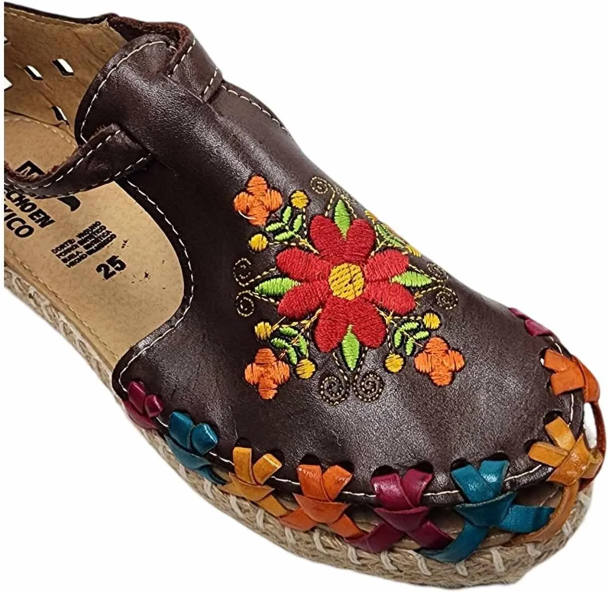 Dona Michi Ladies Closed Toe Genuine Authentic Mexican Leather/Flower Embroidery Sandals