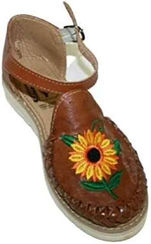 Dona Michi Ladies Closed Toe Genuine Authentic Mexican Leather/Flower Embroidery Sandals