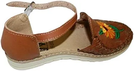 Dona Michi Ladies Closed Toe Genuine Authentic Mexican Leather/Flower Embroidery Sandals