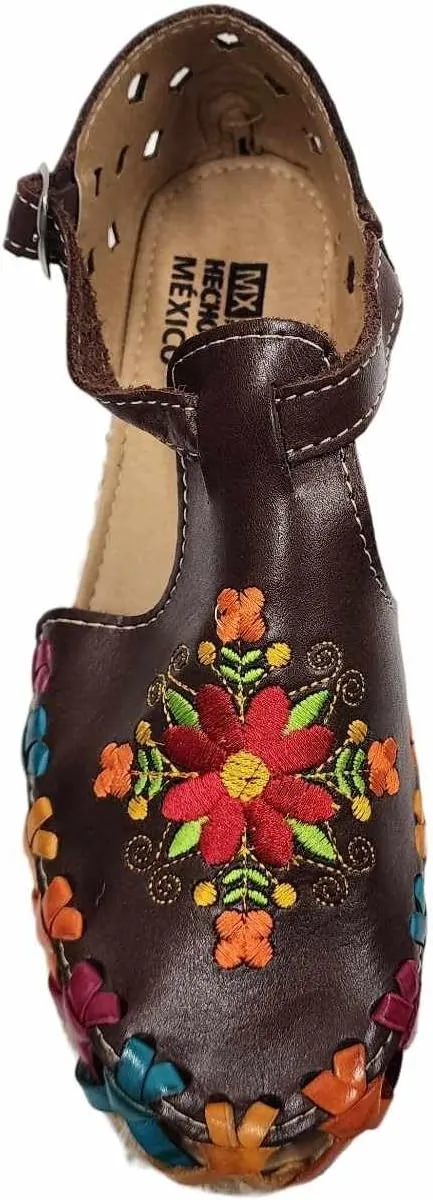 Dona Michi Ladies Closed Toe Genuine Authentic Mexican Leather/Flower Embroidery Sandals