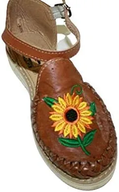 Dona Michi Ladies Closed Toe Genuine Authentic Mexican Leather/Flower Embroidery Sandals