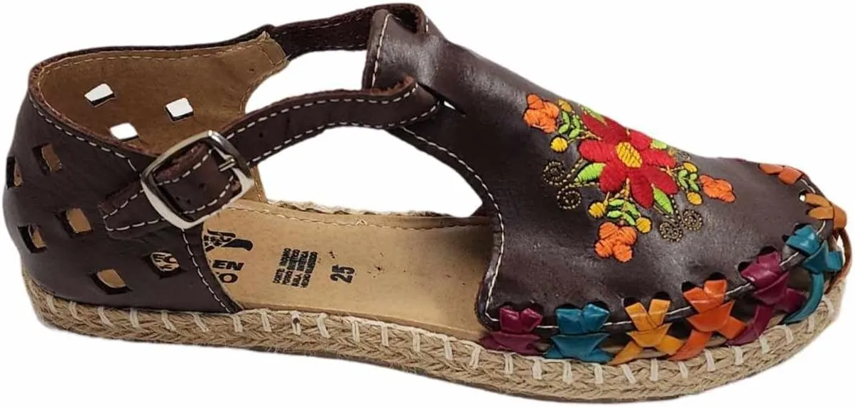 Dona Michi Ladies Closed Toe Genuine Authentic Mexican Leather/Flower Embroidery Sandals
