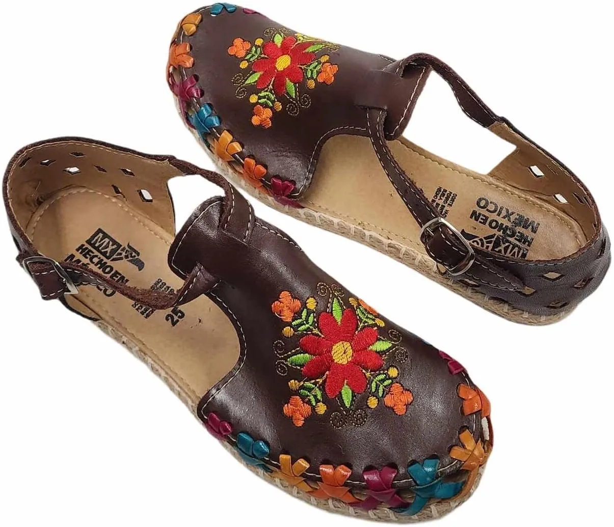Dona Michi Ladies Closed Toe Genuine Authentic Mexican Leather/Flower Embroidery Sandals