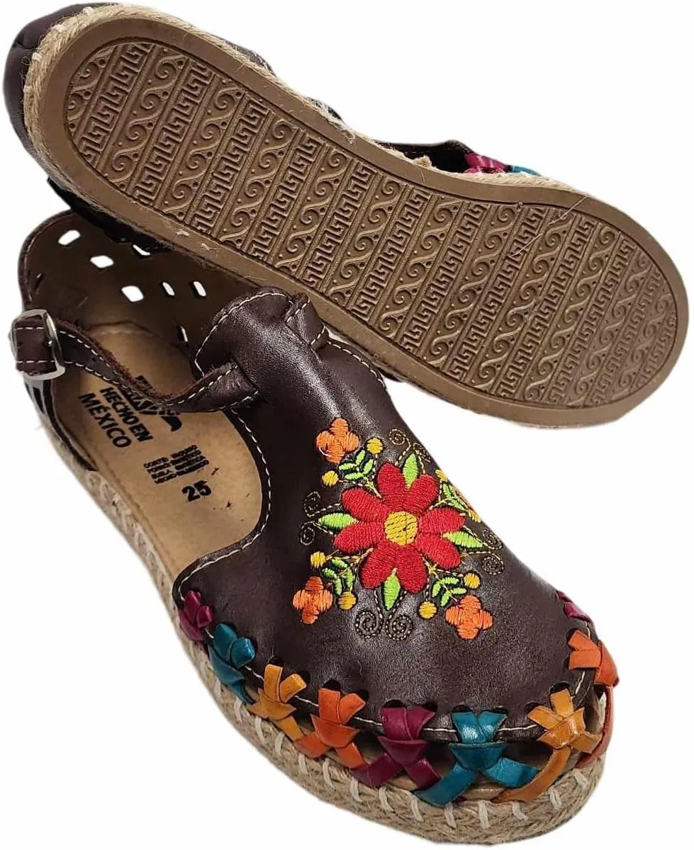 Dona Michi Ladies Closed Toe Genuine Authentic Mexican Leather/Flower Embroidery Sandals