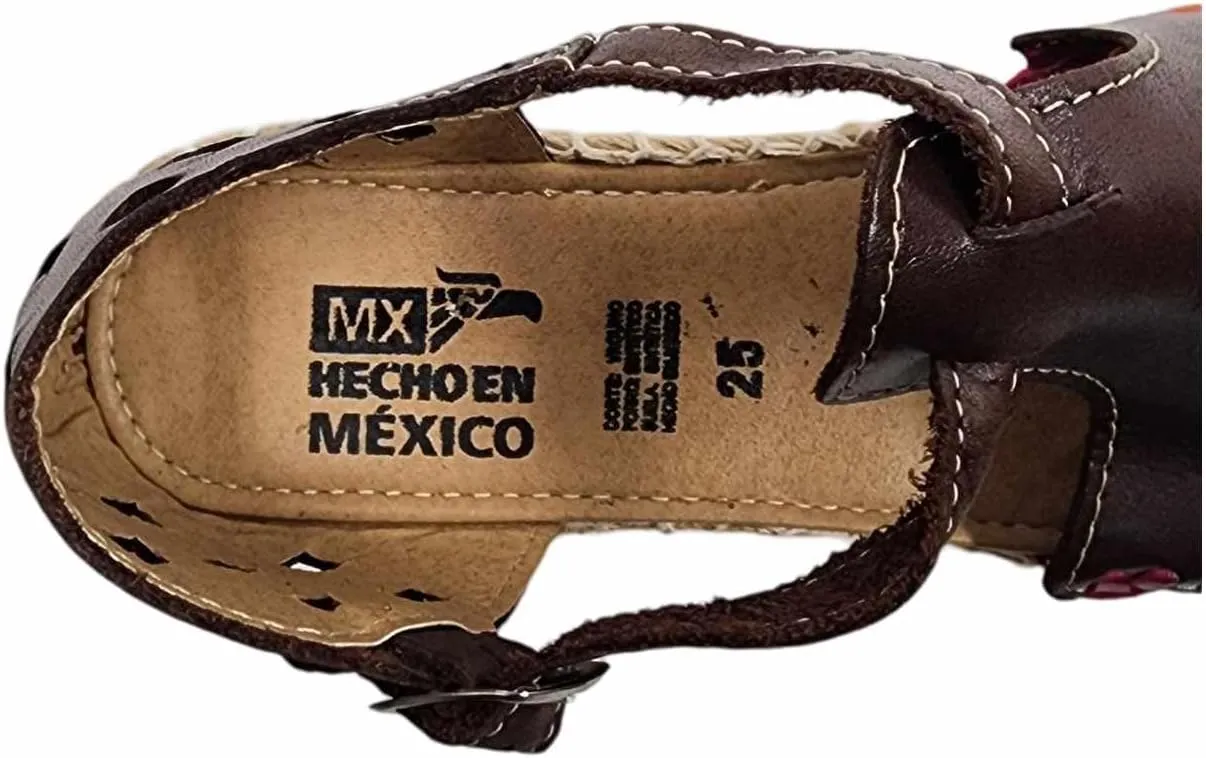 Dona Michi Ladies Closed Toe Genuine Authentic Mexican Leather/Flower Embroidery Sandals