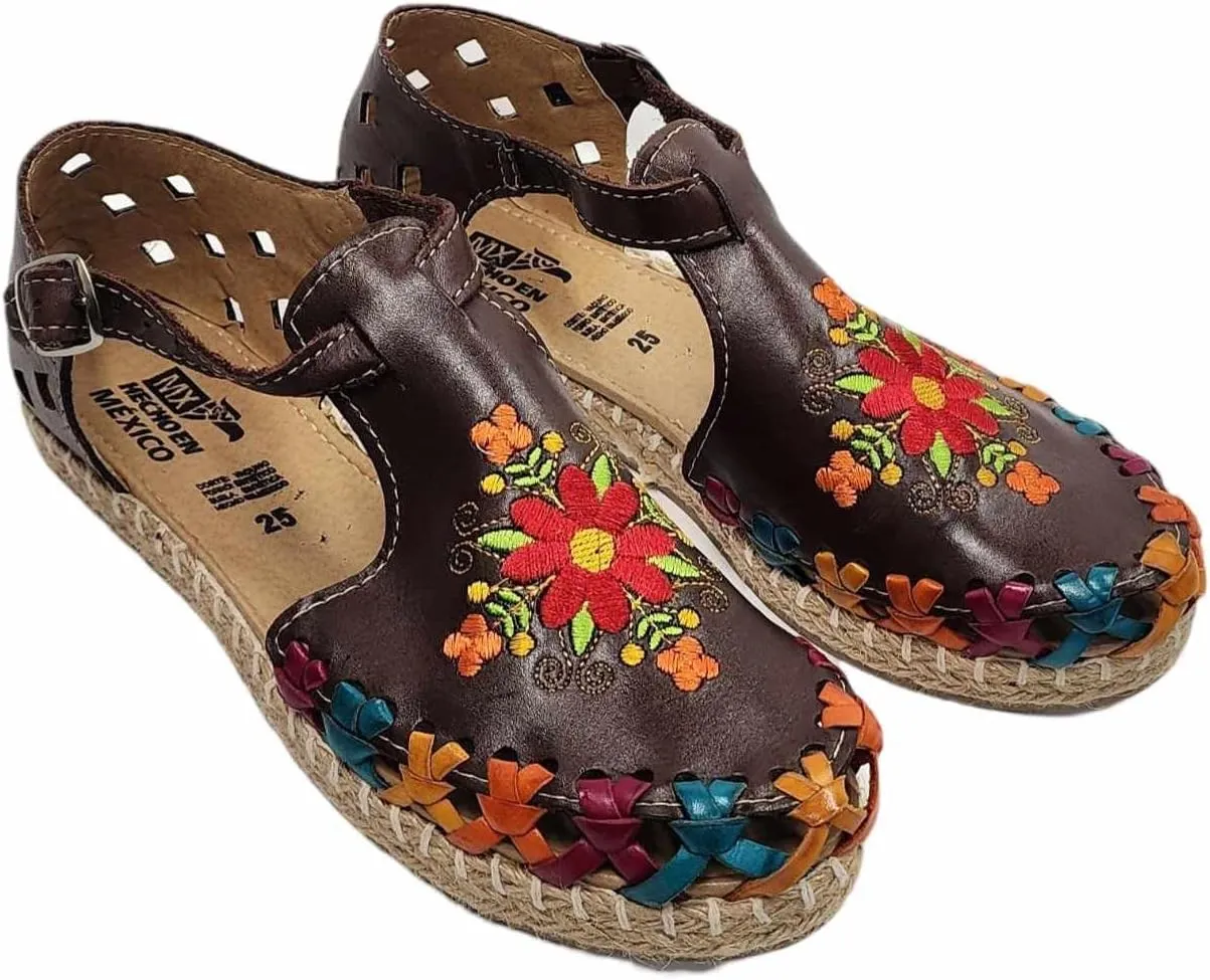 Dona Michi Ladies Closed Toe Genuine Authentic Mexican Leather/Flower Embroidery Sandals
