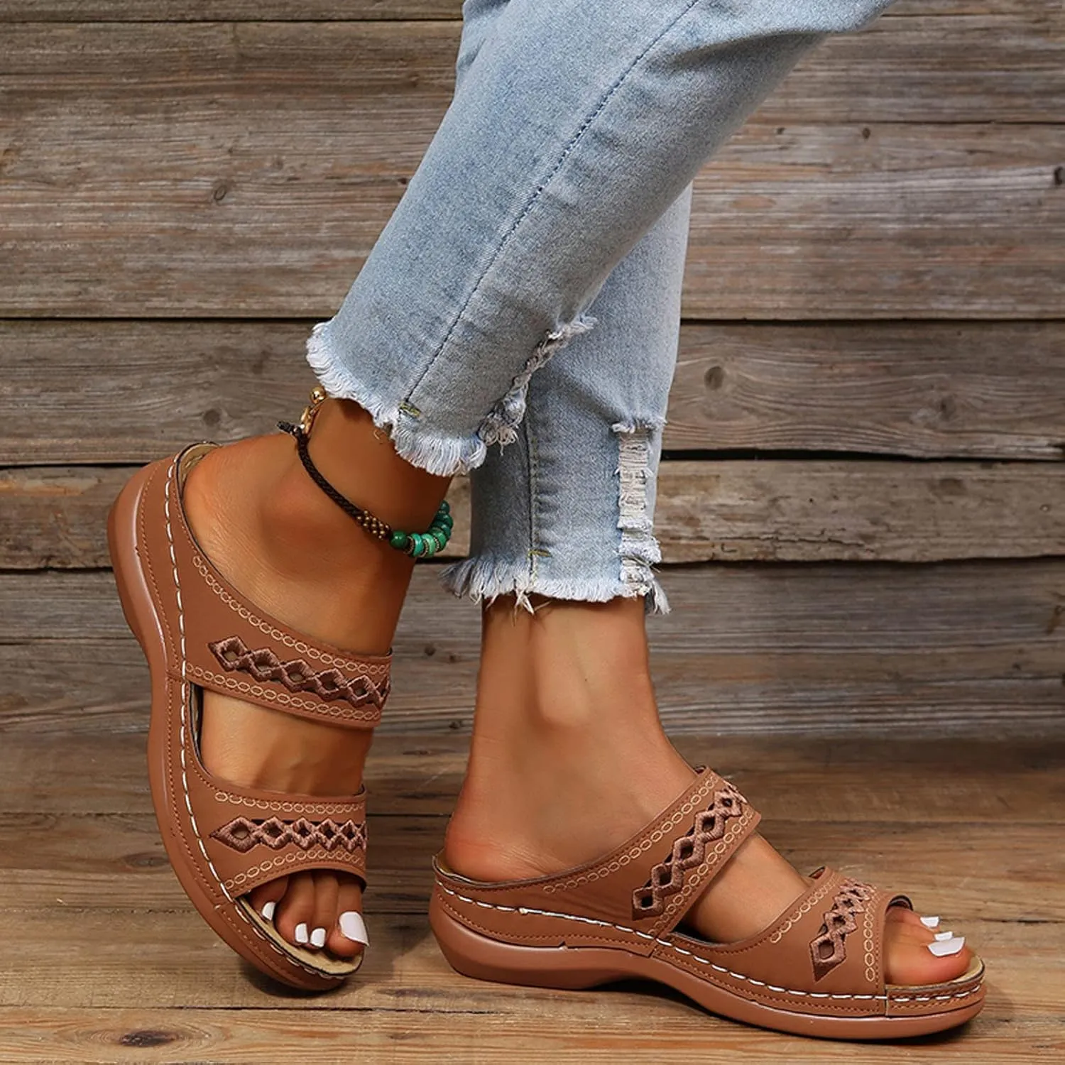 Eduavar Orthopedic Sandals for Women, Women Walking Slippers with Arch Support Leopard Anti-Slip Comfortable Sandals
