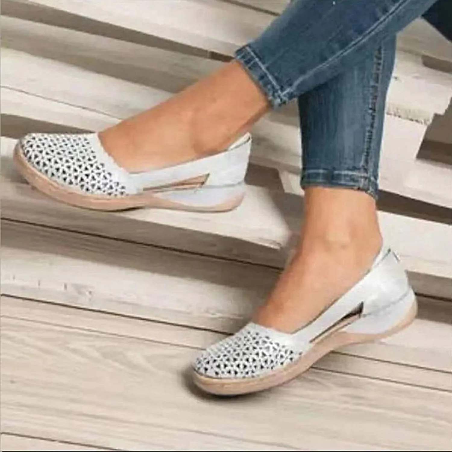 Eduavar Sandalias para Mujer, Sandals for Women Dressy Mule Hollow Out Slip On Shoes Orthotic Wedge Sandals
