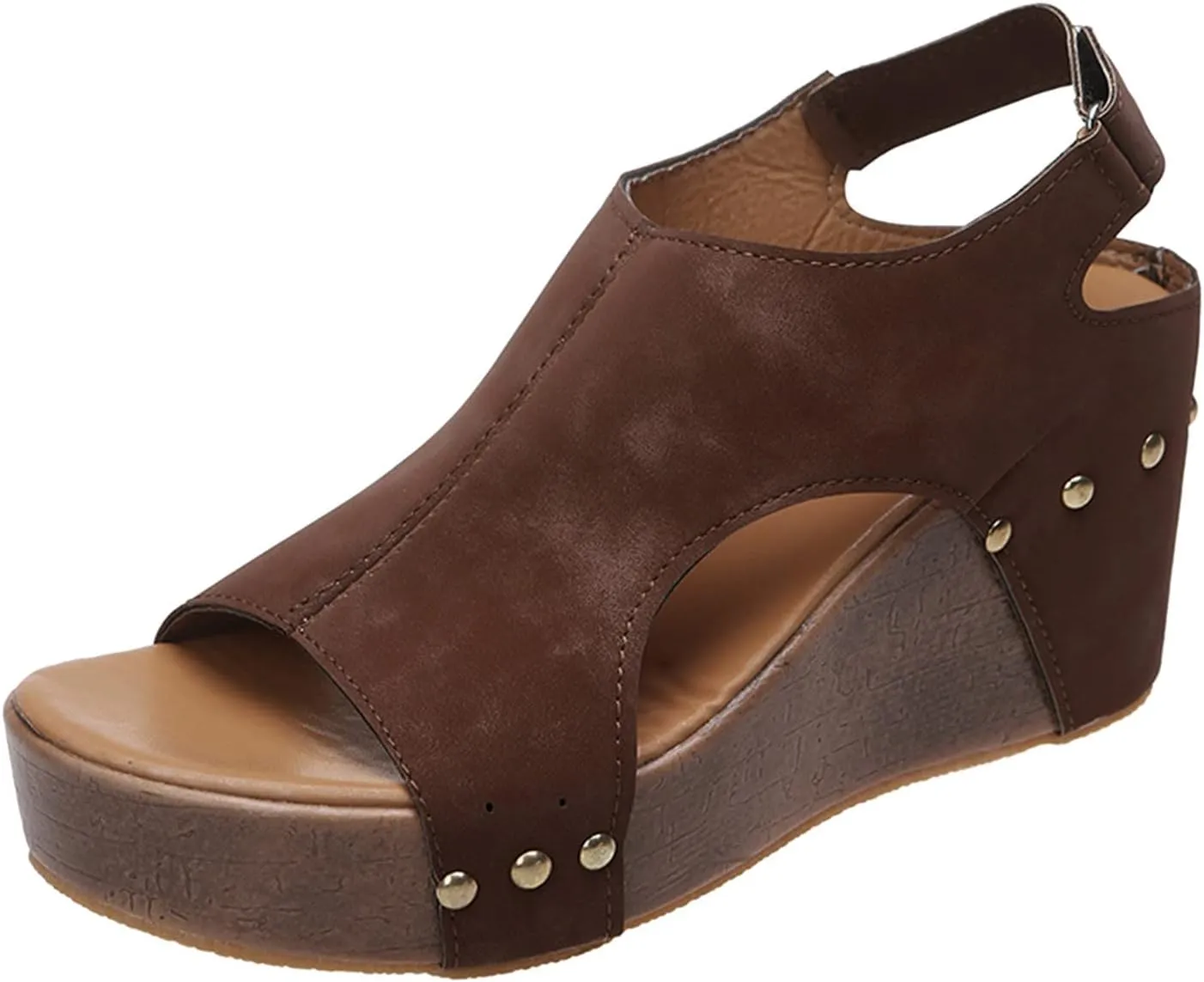 Eduavar Sandalias para Mujer, Women Sandals Dressy Leather Wedge Platform Sandals Open Toe Sandals Shoes