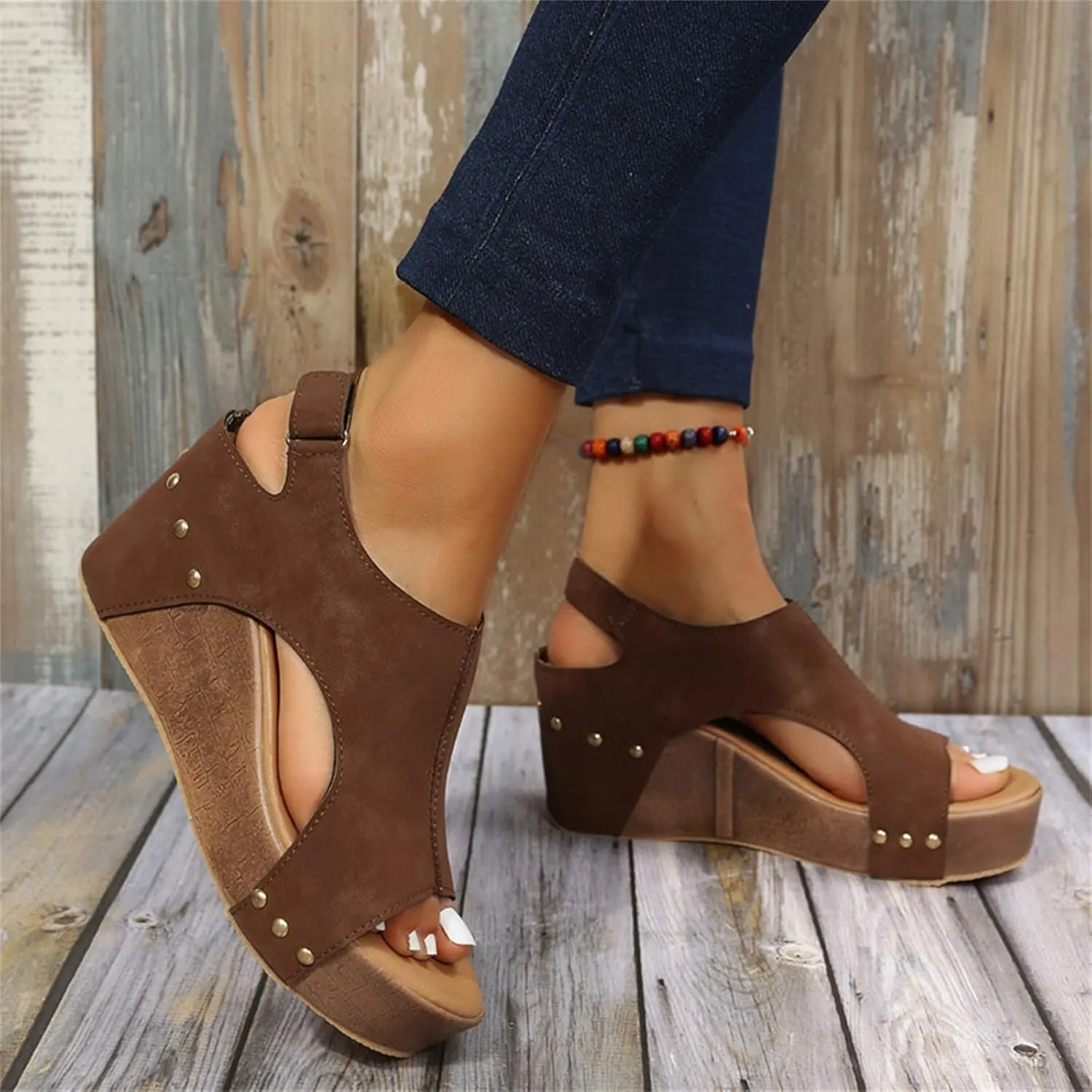 Eduavar Sandalias para Mujer, Women Sandals Dressy Leather Wedge Platform Sandals Open Toe Sandals Shoes
