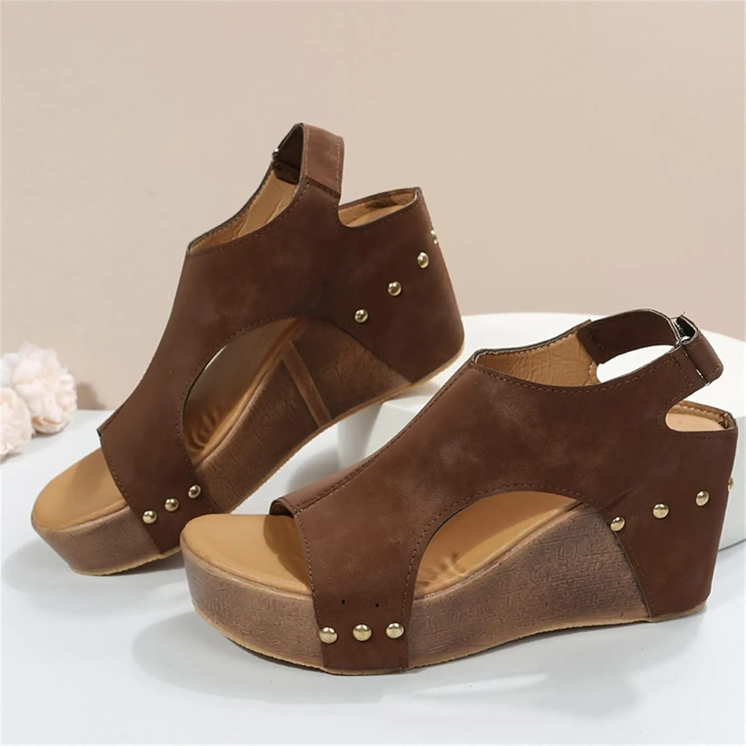 Eduavar Sandalias para Mujer, Women Sandals Dressy Leather Wedge Platform Sandals Open Toe Sandals Shoes